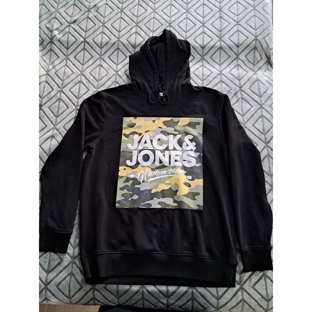 Jack & Jones Mens Pullover Hoodie Black‎ Camouflage Graphic Size XXL